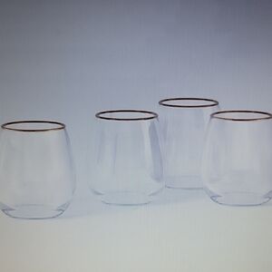 Threshold 4 pc glass stemless Elegant Gold-Rimmed Wine Glass Set 4"H 15.8 oz New